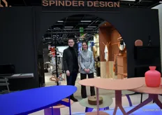 Marco Braaksma and Anna Venema from Spinder Design, showcasing a wealth of novelties. Not only numerous minimalist designs and smart storage solutions for the hallway and other living spaces, but also colorful side and dining tables.