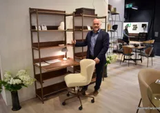 Dan Form branched out with new shelves and chairs. In the photo: Max D. Jorgensen with the Friyay shelves and Glam office chair.