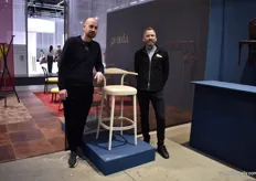 The Zinc Chair, designed by Mathieu Gustafsson (left). Standing next to him is his colleague Anton Mannervik from Gemla. The company is specialised in steam bent wood furniture. All pieces are made by hand.