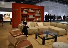 Sanna Fehrman from Massproductions, sitting on the Patch Sofa, made with pocket springs. The sofa is produced with as much air, to limit the amount of foam. 