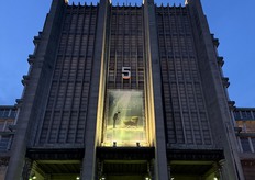 The exhibition center at night.