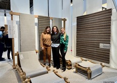 The Gandia Blasco team with the HOS collection, The rug as an enveloping furniture piece.Left to right: Alejandra, Christina, and Irene.