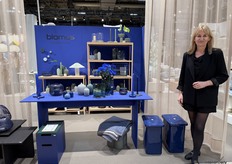 Charlotte with the latest blue collection from the brand Blomus.