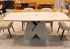 Ferroligni's new table, Prisma. Usage of a strong steel base, with an additional thick ceramic top for a unique and natural design.