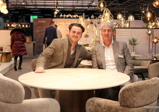 Luuk (left) and Marcel (right) Zijlstra presented the newest collection, featuring the 3D Travertin ceramic table, which captured the authentic look and feel of real travertin, and the Armchair Flex, with a flexible, spring-supported backrest integrated into the seat.