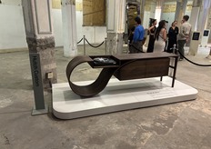 Hutch Custom presented "The Koto" table blending sound and form, with a vinyl player housed by a sculpturally eclectic table.