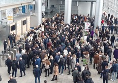 A busy scene greeted visitors at the hall entrance at the start of Meble Polska in the morning.