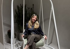 Arantxa poses on the new swing chair by Point.