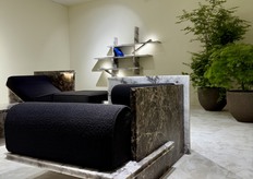 We saw a lot of marble and granite combined with soft fabrics. Such as a green marble coffee table by CITCO.