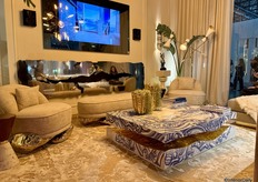 Boca do Lobo table, statement with painted tiles. Metal details hammered.