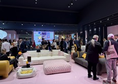 Huge crowd at the stand of Egoitaliano. All custom made. Pop details, 100% made in Italy and very colorful collections.