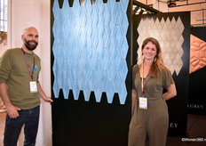 Jan-Paul and Marjolein Deurloo from Novel Grey (specialists in wall decorations with a unique look and feel), posing with the new collection Chapter Two, which, unlike One, is easier to use and also easier to process.