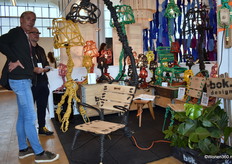 Sander Bokking (right) of Bok Design in conversation with a visitor. His design and art works were shown for the first time at Design District, but are also displayed and sold in galleries and at art and design fairs such as Mobile di Salone in Milan. Museums such as Museum Boijmans van Beuningen and the Thierry Barbier-Muller Collection have also exhibited his work and included it in their collection.