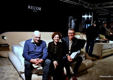 Marc Daniels, Elke Hautens and Geert Nulens of Recor Bedding on bed Blosson.The stand was particularly focused on the Smart Bottom; an innovative comfort technology with massage function, memory and zero gravity setting.