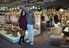 Luuk and sister Demi Zijlstra of Zijlstra Kleinmeubelen pose next to the sustainable collection of coffee tables made from the residual product marble composite.