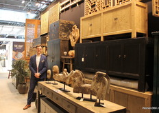 Thibault de Booseré poses by Pagoda's unique wooden pieces.