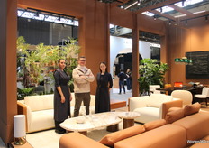 CEO Robin Goemans with his sales team at the leather and marble furniture.