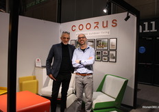 The Effortless outdoor living collection is available in yellow, green, orange and white from Coozus. Yves Lawa Sales & Business development lead (left) and founder Kristof Verhoeven.
