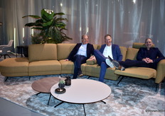Guy Decock, Dominik Hoberg and Rob van Hooft on sofa Velara from Gealux. The seating is modular and features a patented reclining mechanism.